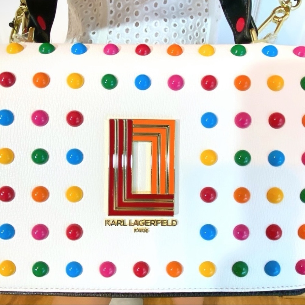 Karl Lagerfeld White Satchel with Multicolor Studs - Picture 5 of 16